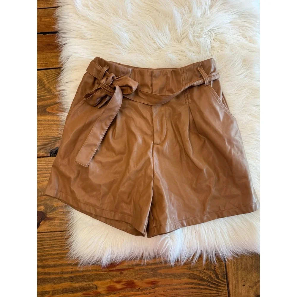 &merci brown high waist belted waist shorts EUC size small - Picture 1 of 6